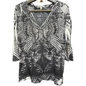 Unity World Wear Blouse Women Size M Gray Bling Fairy Grunge Y2K Boho Hippie